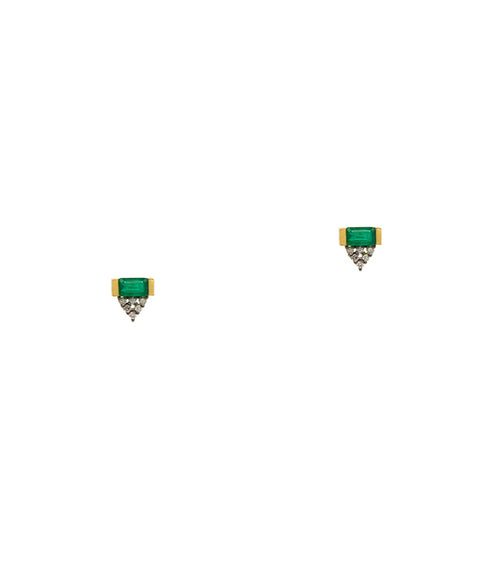 Deco Emerald Studs - 14K